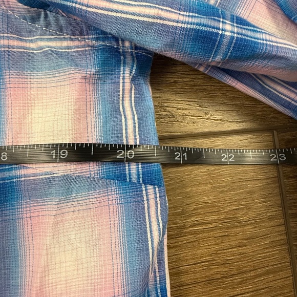 Wrangler Western Blue Plaid Pearl Button Breast Cancer Awareness Shirt Sz L - Picture 3 of 12